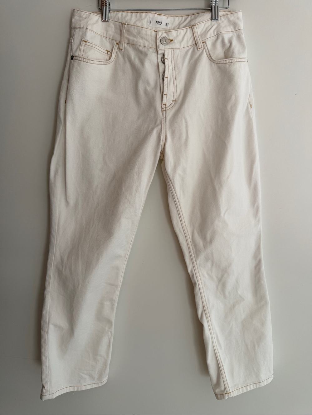MANGO Denim Button Fly Jeans Cream Colour Five Pocket Straight Leg Neutral